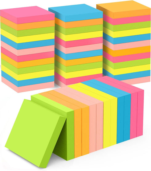 Sticky Notes 3x3 Inches, Self-Stick 48 Pads Bulk, 100 Sheets/Pad, 6 Bright Colors for Home, School, Office Use