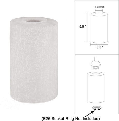 2 Pack 1-5/8-inch A00027 Frosted Glass Lamp Shade with Crackle Finish, Cylinder Glass Light Cover Replacement