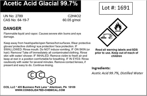 99.7% (1000mL (32 Oz)) Acetic Acid Glacial Vinegar | Multi-Purpose Concentrated Vinegar for Rust Removal, Photographic