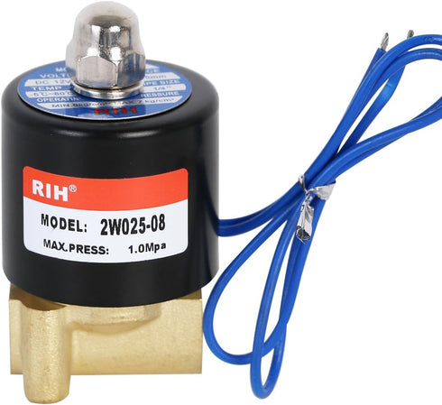 RIH PNEUMATIC 1/4 Inch Electric Solenoid Valve, Brass, 12V/24V/110V, 2 Way Normally Closed Water Control