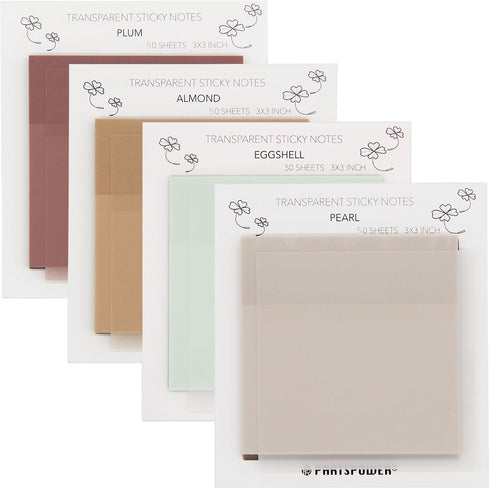 Pastel Transparent Sticky Notes, 4 Packs, 3 x 3 Inch, See Through Annotating Sticky Notes for Office School Supplies