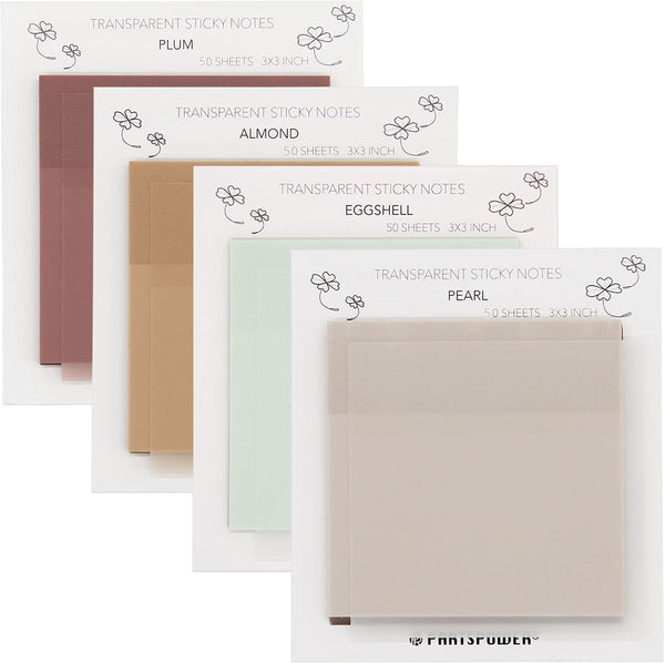 Pastel Transparent Sticky Notes, 4 Packs, 3 x 3 Inch, See Through Annotating Sticky Notes for Office School Supplies