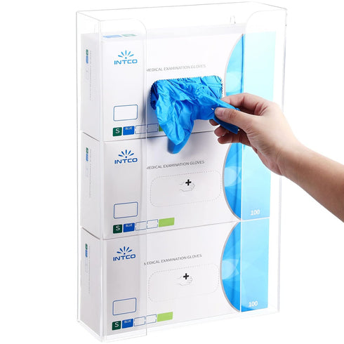 2 Pcs Acrylic Glove Box Holder Dispenser, Wall Mount Clear Rack for Medical Latex Rubber Disposable Gloves