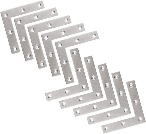 Tiberham Flat L Shaped Corner Bracket, 10 Pcs 80 x 80 mm Stainless