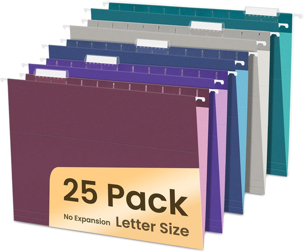 SUNEE 25 Pack Hanging File Folders, Letter Size, Vintage Colors with 1/5-Cut Tabs for Home and Office