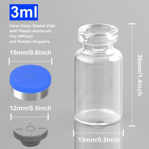 3ml Sealed Vials with Self Healing Injection Port and Plastic-Aluminum Flip Caps,Glass Empty Vials for Injection 10 Pack by Ehoycq