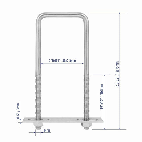 4 Sets 304 Stainless Steel Square U-Bolts, 3.15" Inner Width with Nuts for Trailer Accessories