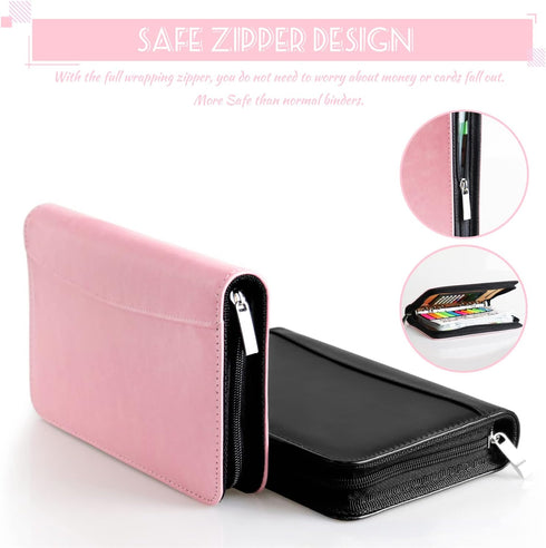 Budget Binder with Zipper Envelopes - Cash Envelopes for Budgeting, A6 PU Leather Planner with Calculator