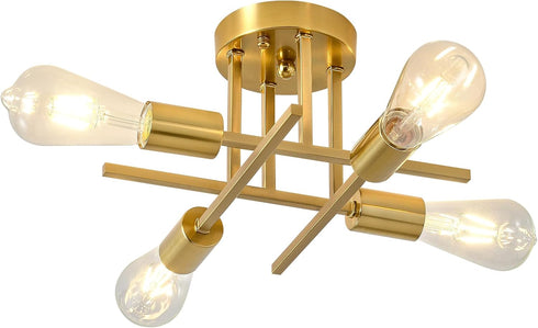 EGM Gold Semi Flush Mount Ceiling Light, 4-Light Modern Kitchen Light Fixture