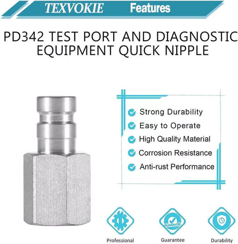 TEXVOKIE PD342 1/8" 1/4"-18 1.63" Test Port and Diagnostic Equipment Quick Nipple with Female Pipe Thread, Fits for PD
