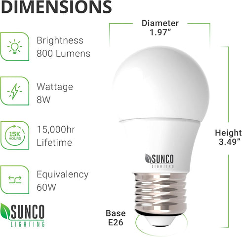 Sunco Lighting 10 Pack A15 LED Bulb Dimmable Refrigerator Appliance Bulbs 8W Equivalent 60W 3000K Warm White 800 LM, E26 Medium Base, Instant On, Super Bright, Indoor Outdoor Light - UL by Sunco Lighting