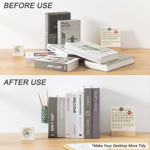 Kingsmile Metal Bookends, Heavy Book Stopper for Shelves, Removable Pen Holder for Kids Room and Office