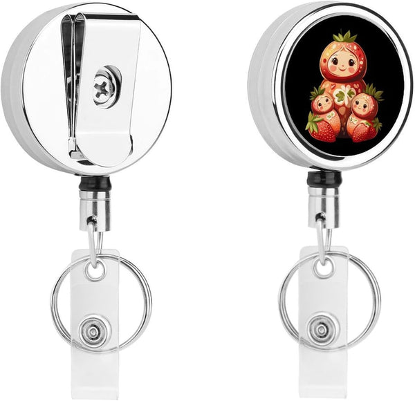 Generic Matryoshka Russian Strawberry Nesting Doll Retractable Badge Holder Metal ID Name Holder