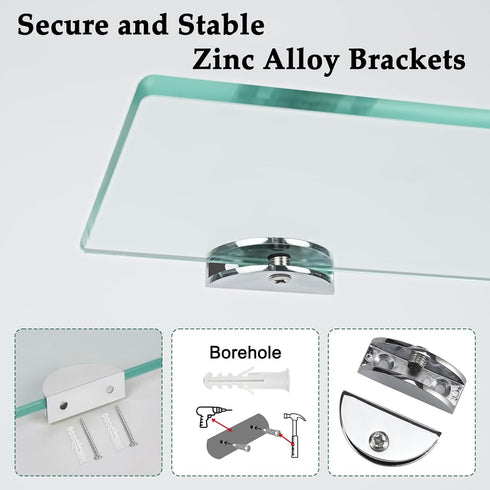 15 4.75 Inches, 2 Pack Bathroom Shelves, Glass Floating Shelves for Bathroom, Kitchen, Living Room, Bedroom,Tempered