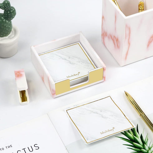 Marble Pink Sticky Note Holder, Acrylic Notepad Dispenser, Desk Organizer for Office Supplies