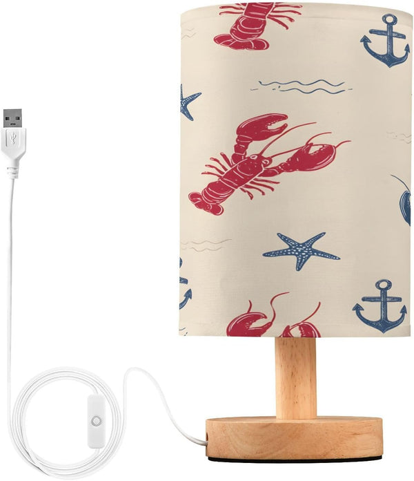 ALAZA Doodle Anchor Anchor Bedside Table Lamp with USB Port for Bedroom