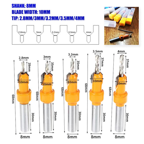 Countersink Drill Bit Set for Wood with Hex Key Wrench, 8mm Shank, 10mm Countersink Diameter, 5pcs Timber Carpentry