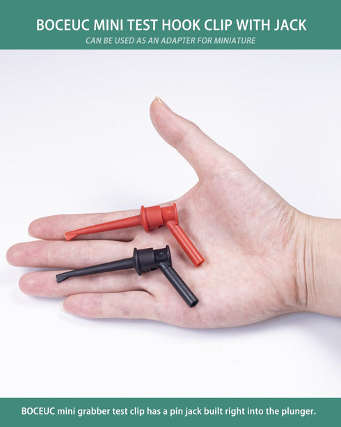 Mini Grabber Test Clip with 2MM Banana Jack, 2 PCS Multimeter Test Lead Hooks for Electronic Testing