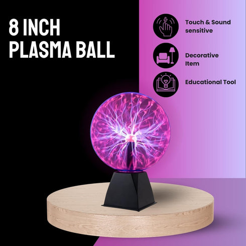 8", (8inch, Tradeopia Plasma Ball Static Electricity, Plasma Lamp, Touch & Sound Sensitive, Plug-in Electric Ball