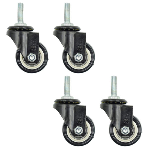 Hxchen 4Pcs 1.5 Inch Heavy Duty Caster Wheels Swivel Casters with M8 Threaded Stem, Black Rubber