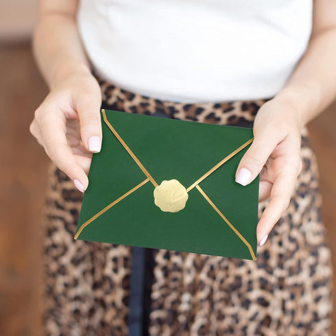 Teling 50 Pcs A7 Envelopes 5 x 7 Card Envelopes and 50 Pcs Gold Embossed Wax Seal Envelopes for Graduation Invitation