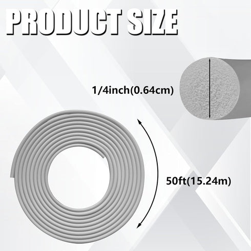 Backer Rod 1/4 Inch, EPDM Rubber Foam Caulk Saver 50' Grey Weather Strip Seal for Concrete Joints, Wall Cracks, Driveway and Joint Fillers.