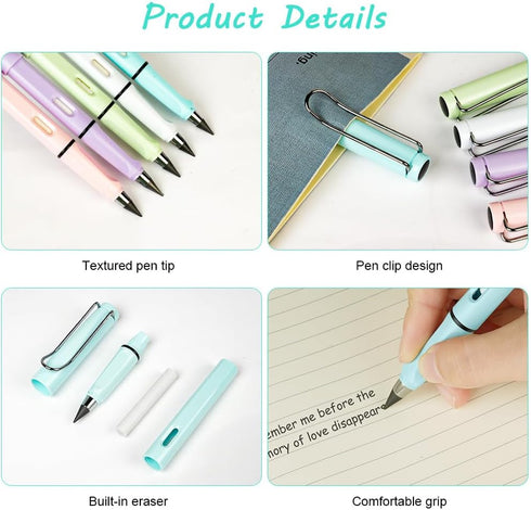 Inkless Pencil with Eraser, 5 Sets of Infinity Everlasting Pencil, Reusable Infinite Pencil with Extra Erasers