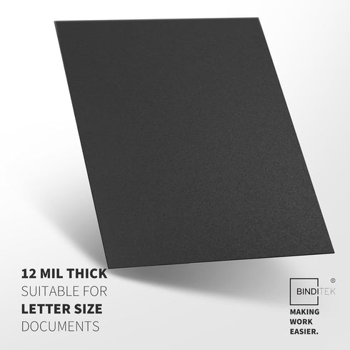 Binditek 200 Pack 12 Mil Polycover, Midweight Binding Covers, Lightly Textured Sand Finish, 8-1/2" x 11", Black