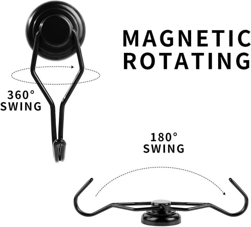 E BAVITE Swivel Swing Black Magnetic Hooks, 60lbs Heavy Duty Neodymium Hooks, Pack of 8