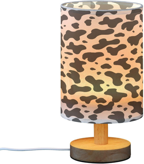 YETTASBIN Cow Print Bedside Table Lamp, Small LED Desk Light USB Nightstand Lamp with Non Slip Wood Base