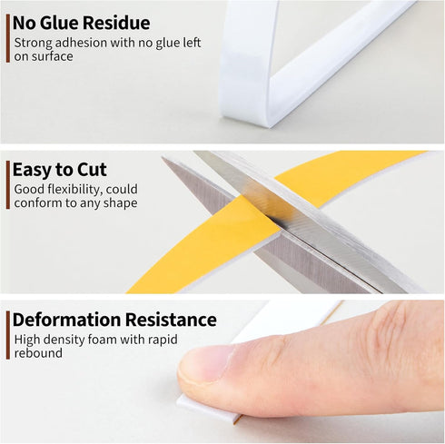 Yotache White Thin Weather Stripping 1/2" x 1/16, Foam Gasket Seal Tape for Window, Sliding Door Jamb, 33 Feet Long