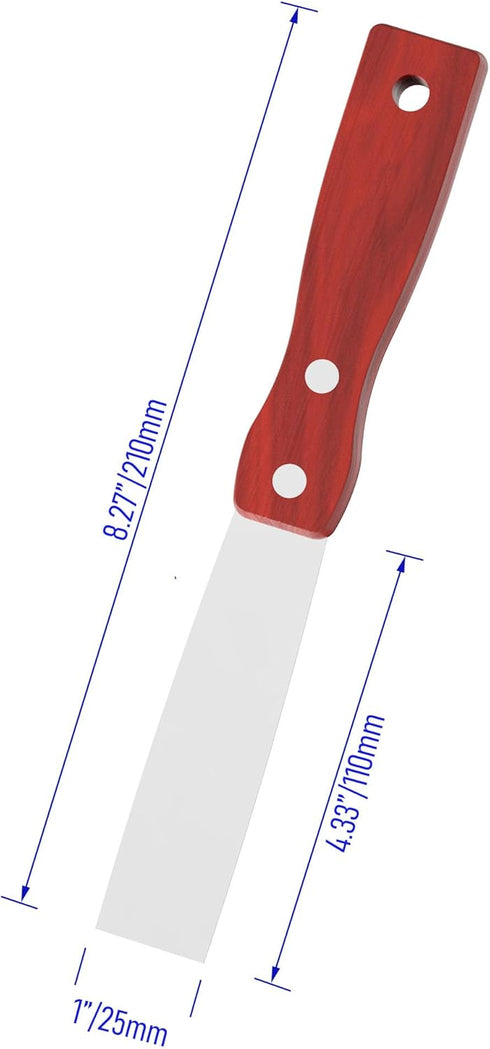 1 Inch Stainless Steel Putty Knife, Wooden Handle Scraper Tool for Drywall, Decals, and Painting