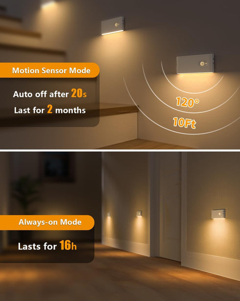 3 Pack WILLED Motion Sensor Night Light, Rechargeable Stair Lights Indoor, Warm White Motion Sensor Light Indoor