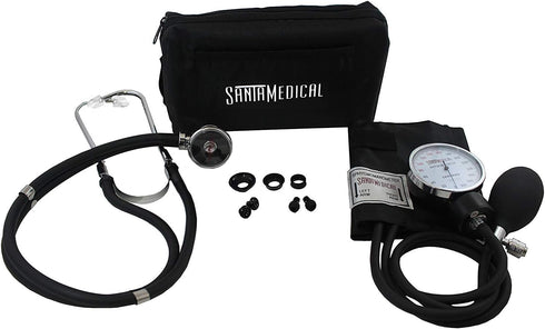 Santamedical Adult Deluxe Aneroid Sphygmomanometer - with Stethoscope, Cuff, and Carrying Case, Black