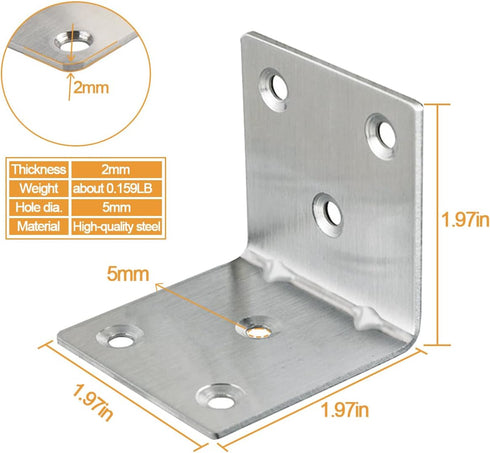 LOSYHU 20PCS 2"x2"x2", 50MM 2Inch 90 L Brackets Corner Bracket Heavy Duty Corner Brace for Wood, Right Angle Brackets