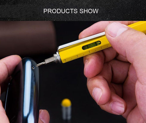 Multi-word 6 in 1 Multi Function Tool Ballpoint Pen - with Ballpoint, Ruler, Screwdriver, Flat Head, Touch-Screen Pen,