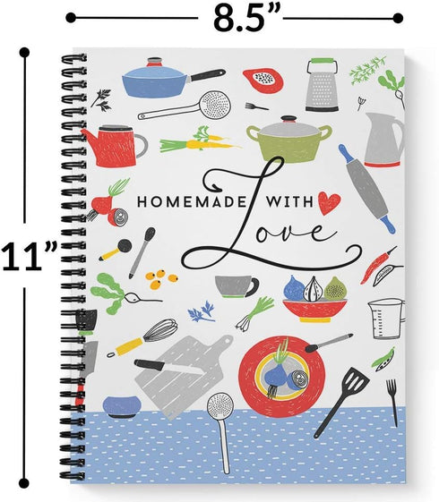 Gotcha Covered Notebooks Hardcover Homemade With Love, 8.5" x 11" Spiral Recipe Notebook, 120 Pages