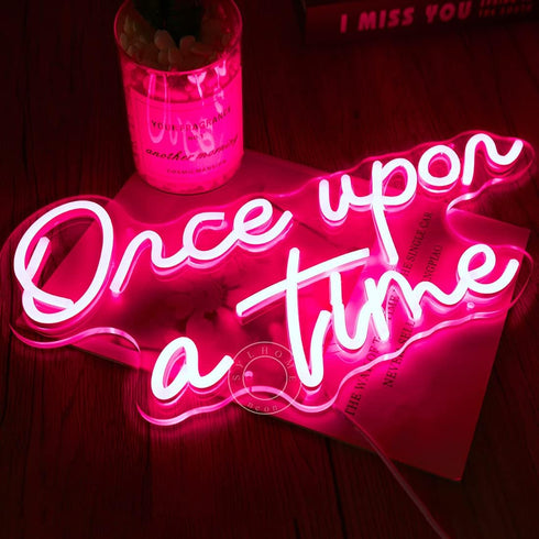 5V 15.8"X8.9" SYLHOME Once Upon A Time Pink LED Neon Light Sign Home Bedroom Kids Room Nursery Wall Decor Sign Words