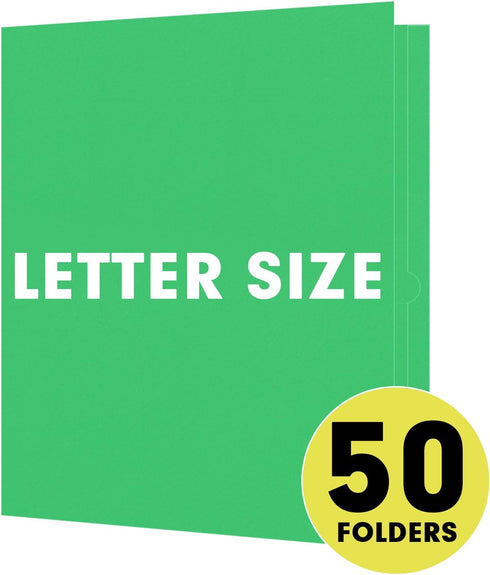 RAZCC Two Pocket Folders, 50 Pack, Fit Letter Size Paper, Pockets for School, Office, Business, Green