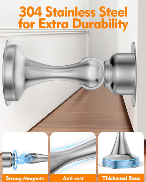 Door Stoppers, Magnetic Door Stop - Stainless Steel, 2 Pack with Double-Sided Adhesive Tape