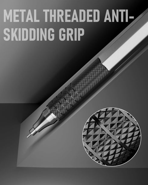 Four Candies Mechanical Graphite Pencil Set - 3pcs Black Metal Pencils with Anti-Skid Grip for Artists and Students
