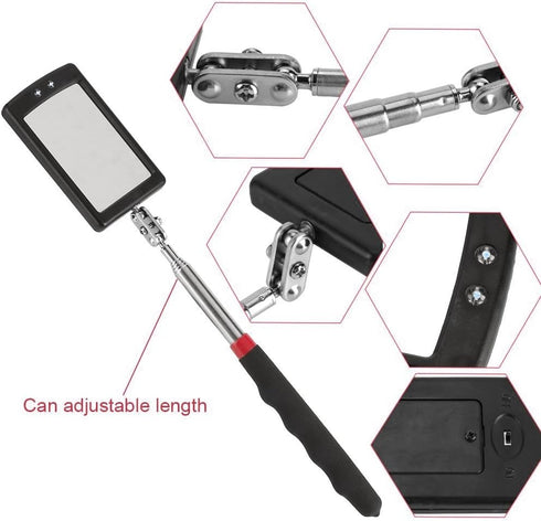Telescoping Lighted Inspection Mirror, LED Lighted Flexible Mirror 360 Swivel for Extra Viewing