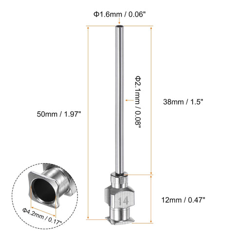 HARFINGTON 10pcs 14Gauge Stainless Steel Dispensing Needles, 1 1/2" Blunt Tips for Thick Liquids, Lab Use