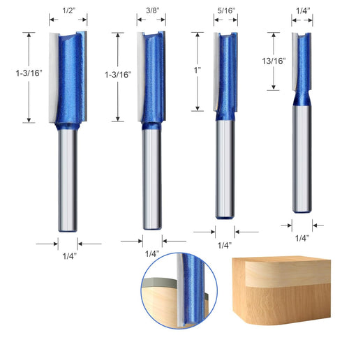 NIBBLAX Set, 1/4" 1/4",5/16",3/8",1/2" Router Bit Straight Router Bit Shank, Flush Trim Cut Router Bit for Woodworking