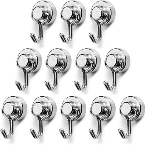 BTLIN Mini Magnetic Hooks, Heavy Duty Small Metal Hanging Hook with Strong Neodymium Magnet, 12 Pack, Max Load 18 lbs