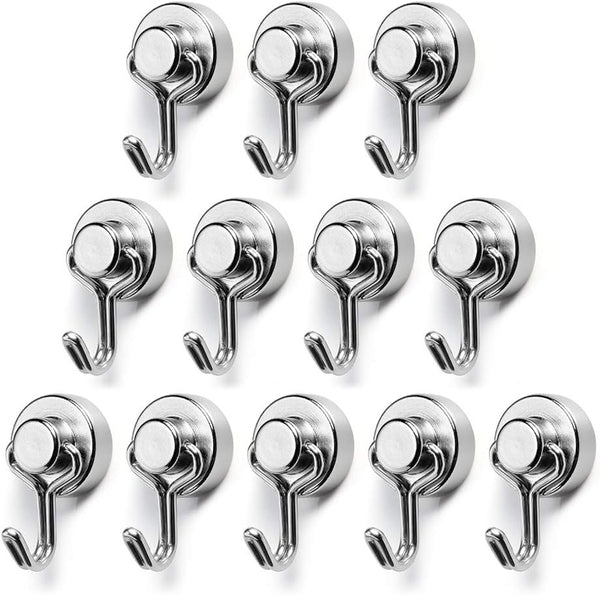 BTLIN Mini Magnetic Hooks, Heavy Duty Small Metal Hanging Hook with Strong Neodymium Magnet, 12 Pack, Max Load 18 lbs
