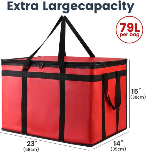 Frozen Commercial Cooler Insulated Food Delivery Bag & Drink Carrier with Hard Bottom, XXX-Large Grocery Catering