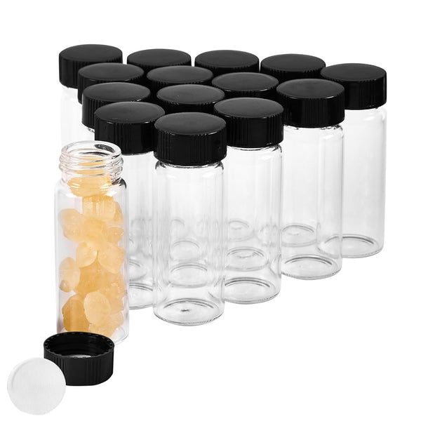 15 PCS Clear Glass Vial 4ml, 1 Dram Leak-Proof Vial with Black Screw Cap, 15x45mm