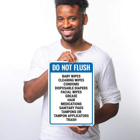 10x14 Inches, 55 Do Not Flush Baby Wipes Cleaning Wipes Condoms Disposable Diapers Facial Wipes Grease Hair Sign, mil