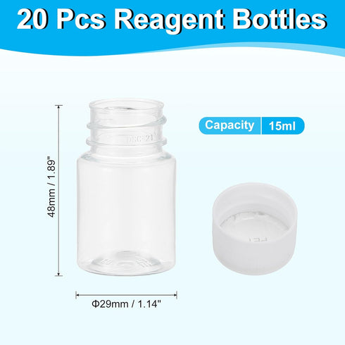 PATIKIL 20 Pcs 15ml Reagent Bottles, PET Wide Mouth Round Bottles with Screw Cap for Lab Water Reagent Liquids Solid Sample Storage Seal, Transparent by PATIKIL